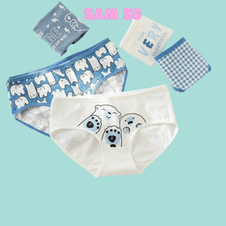 Quần lót nữ. Quần lót cotton kute hình gấu xanh dễ thương đáy kháng khuẩn Free size từ 45 tới 63kg.
