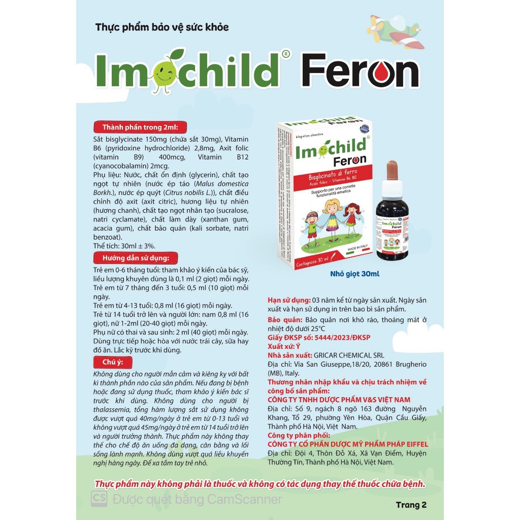Sắt Nhỏ Giọt Cho Bé Feron Imochild - Bổ Sung Sắt, Acid Folic, Vitamin B, Phòng Thiếu Máu, Giúp Tạo Máu