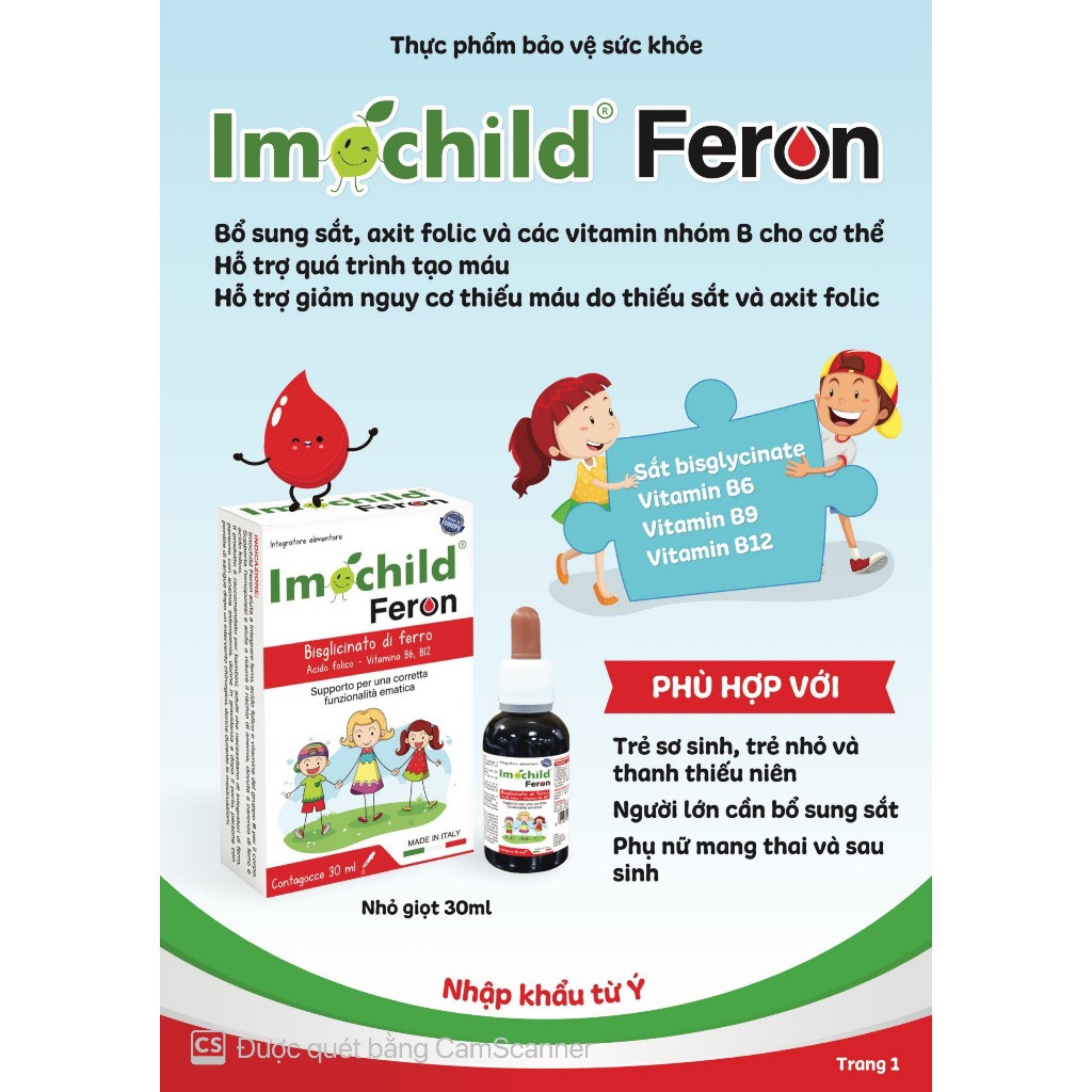 Sắt Nhỏ Giọt Cho Bé Feron Imochild - Bổ Sung Sắt, Acid Folic, Vitamin B, Phòng Thiếu Máu, Giúp Tạo Máu
