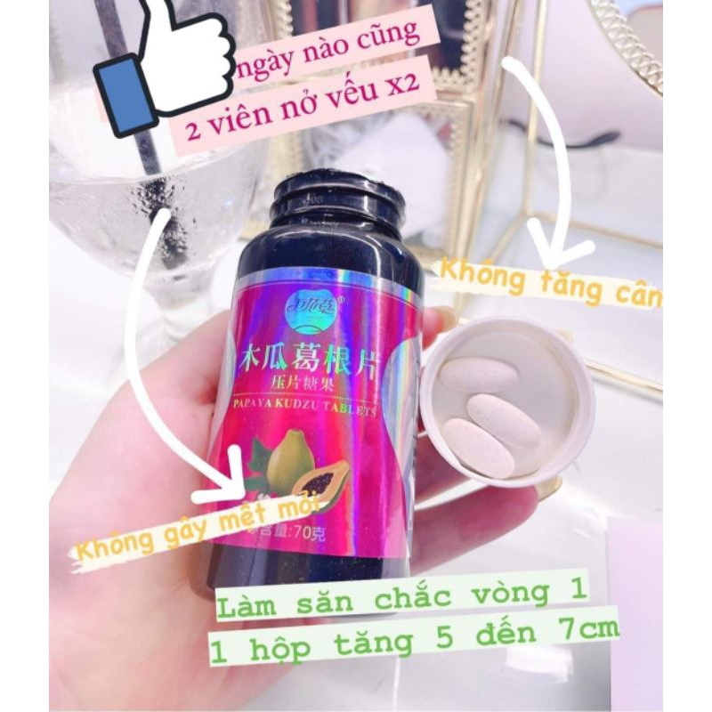 Kẹo Nhai Đu Đủ Nở Ngực X2 - Bổ Sung Collagen Cho Bầu Ngực, Mờ Thâm Nám, Đẹp Da (Hộp 70 Viên)