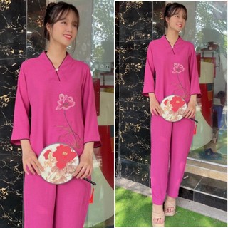 Có BIGSIZE Đồ lam đi chùa đũi nút ngọc thêu sen đủ màu