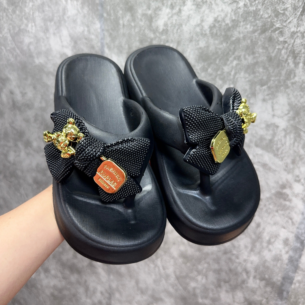 Dép kẹp nơ đế 5cm eva đúc nguyên khối hàng QC