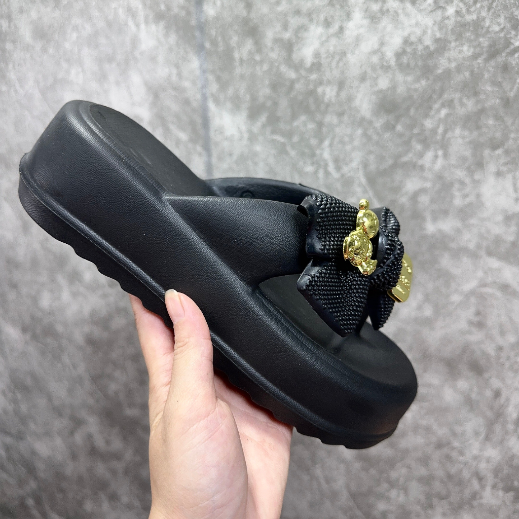 Dép kẹp nơ đế 5cm eva đúc nguyên khối hàng QC