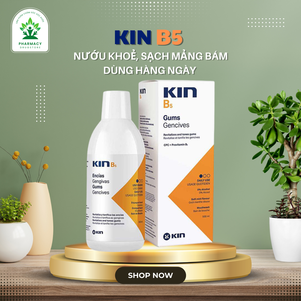 Nước Súc Miệng Kin B5 Sạch Mảng Bám, Phục Hồi Nướu, Ngừa Viêm Lợi, Dùng Hàng Ngày, Chai 500ml
