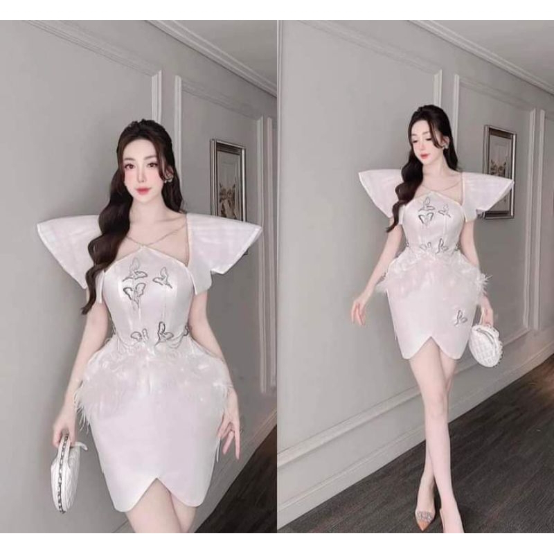 Đầm thiết kế cổ yếm phối cánh buom cực xinh xắn mẫu váy cực ngọt đi tiệc, sinh nhật, cưới - mochouse83