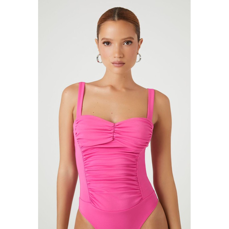 Bodysuit hai dây dệt gân màu Hot Pink - Ruched Sweetheart Bodysuit