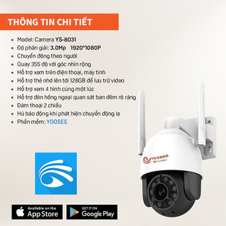 Gía Cực Sốc - Camera Yoosee Ngoài Trời Siêu Chống Nước 8031 Chuẩn Nét 3MP, Quay Đêm Có Màu, Đàm Thoại To Rõ