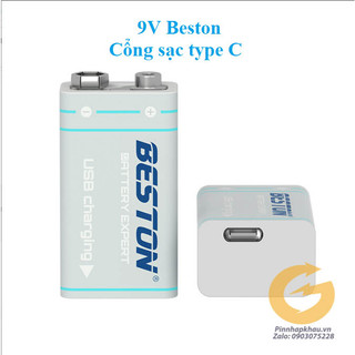 [P100] Pin sạc 9v Beston cao cấp dung lượng cao 1000mAh dùng cổng sạc trực tiếp Type C trên pin
