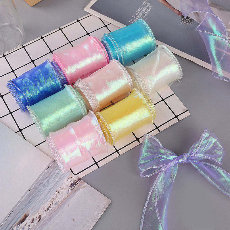 Ruy băng voan nhũ viền xoăn sóng