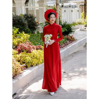 Áo dài cưới 4 tà cô dâu màu đỏ mb13