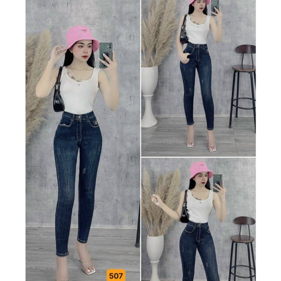 Quần Jean Nữ Lưng Cao ❤️FREESHIP❤️ Quần Bò Nữ Phối Rách Ôm Dáng Xinh Xắn Thời Trang Chuẩn Hàng Shop A-T Fashion - QJNU7