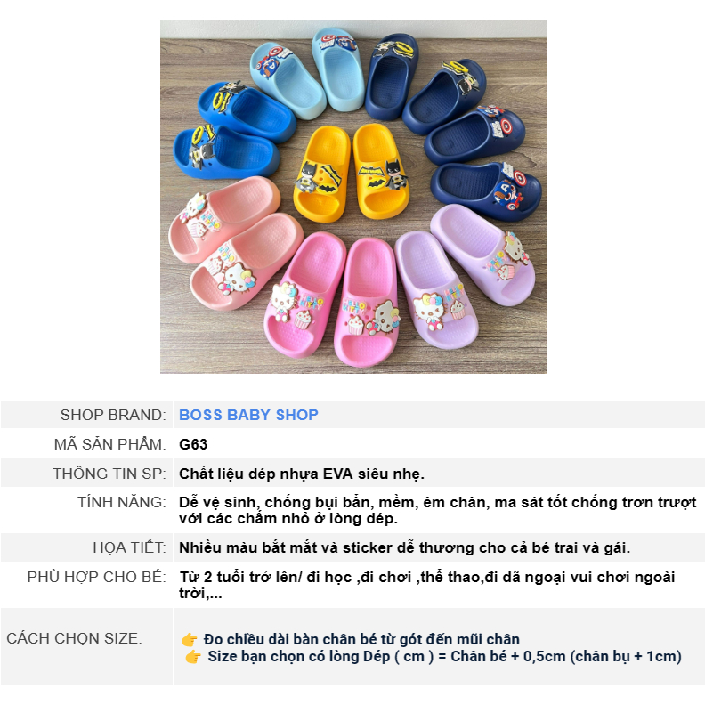 Dép lê cho bé trai bé gái 2-8 tuổi đế dầy chất eva siêu nhẹ hoạt hình nhiều màu đế cao