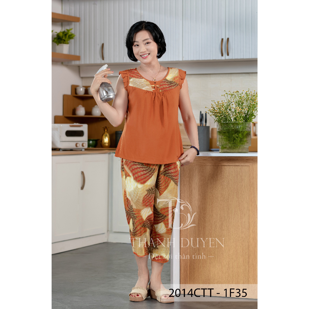 Đồ bộ Tole mặc nhà Thành Duyên hoa quần 9 tấc, tay cánh tiên, không rút, thoáng mát 2014CTT