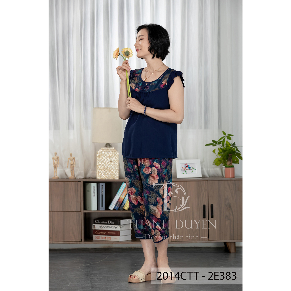 Đồ bộ Tole mặc nhà Thành Duyên hoa quần 9 tấc, tay cánh tiên, không rút, thoáng mát 2014CTT