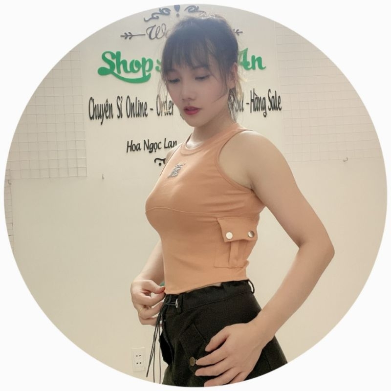 Áo ba lỗ nữ phối túi hộp 2 bên hottrend, Áo thun 3 lỗ thêu hình trước ngực cực xinh. From 36-53 ký vừa. X04281CT