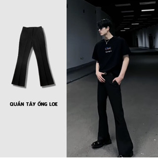 Quần Vải ống loe Basic Flare Trouser Black August, Quần tây ống loe nhẹ hàn quốc nam nữ