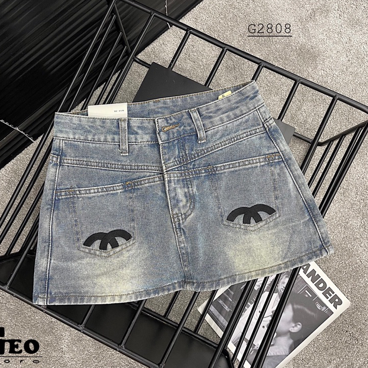 Quần váy jeans chữ X 2 túi trước, Chân váy mini jean dáng ngắn cha.neo thêu ( túi sau tước chỉ) QCL1 SEE STORE