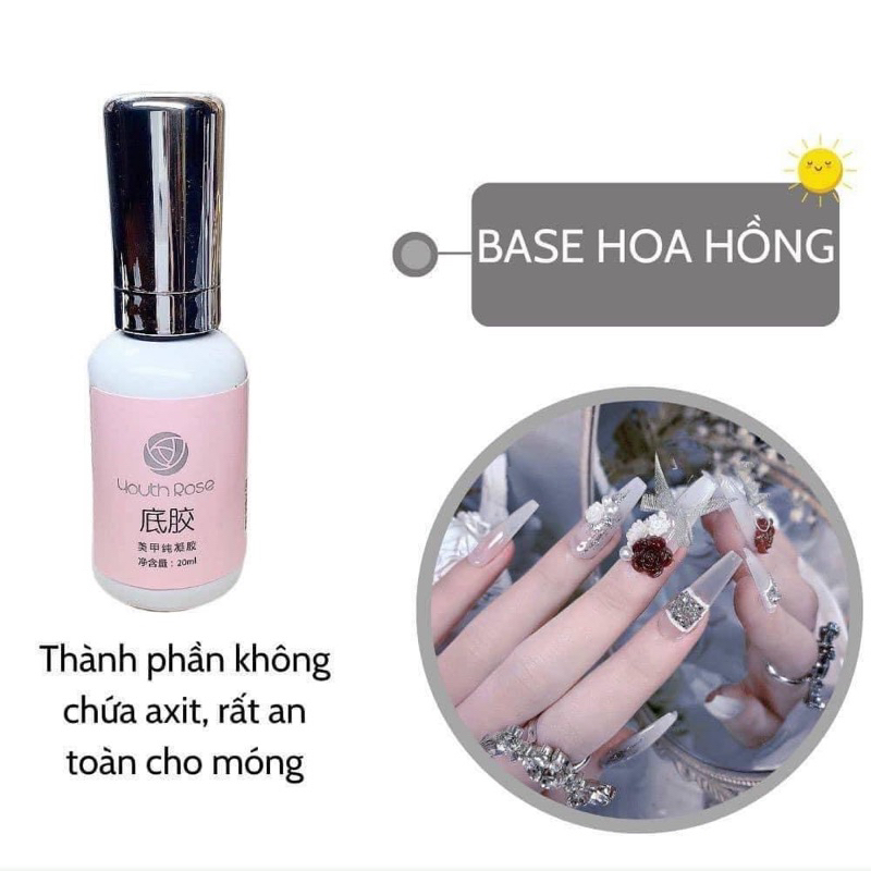 Sơn gel base top hoa hồng chính hãng 20ml,Bộ 3 base top hoa hồng chính hãng 20ml