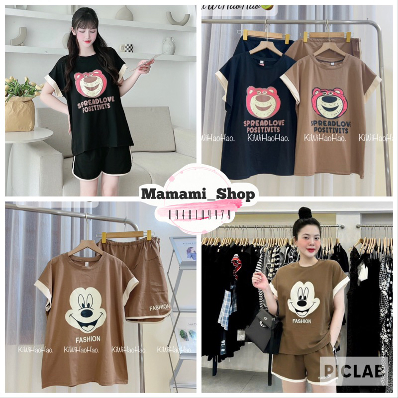 Bộ Đồ Bầu Mặc Nhà Cotton Tay Hến In Hình Siêu Xinh