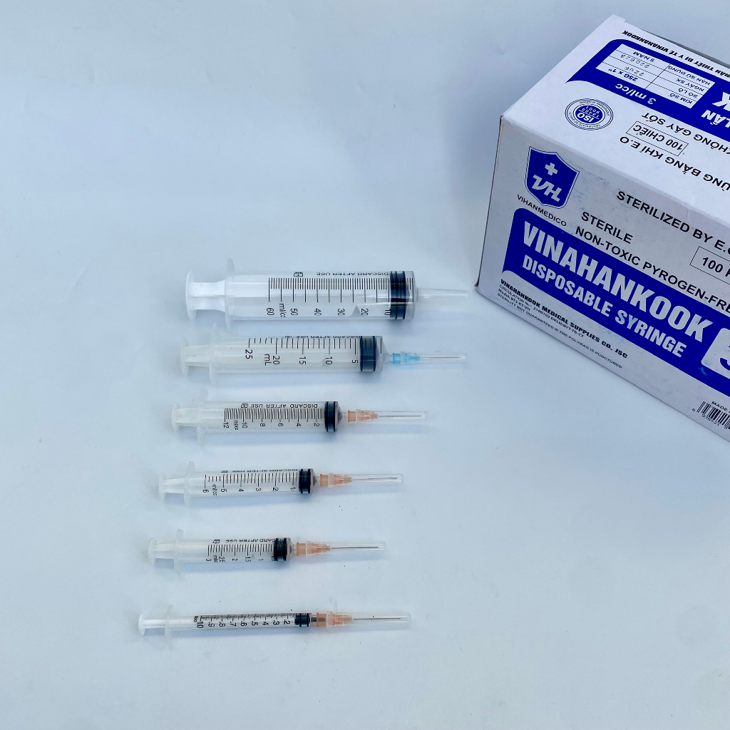 Xi Lanh Y Tế, Bơm Tiêm Nhựa VINAHANKOOK, Kim Tiêm Tiểu Đường, Bơm Tiêm 1ml, 3ml,5ml,10ml,20ml,50ml