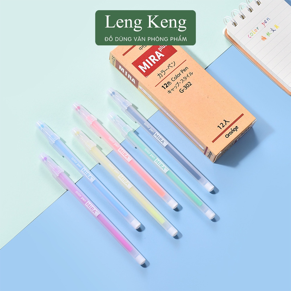 Bút mực gel Mira bộ 12 màu văn phòng phẩm Leng Keng bút viết calligraphy ngòi 0.5mm