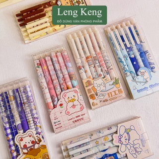  Bộ 6 bút bi bấm mực đen B21 văn phòng phẩm Leng Keng 
