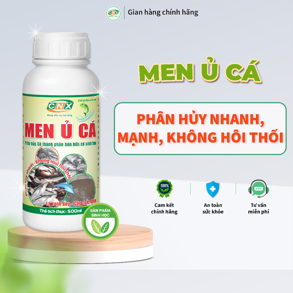 Chế phẩm sinh học MEN Ủ CÁ phân hủy nhanh, không gây hôi thối, không cần đảo, không cần phối trộn - CNX 500ml
