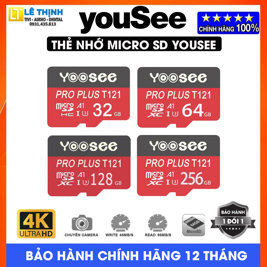 Thẻ Nhớ Micro SD Yoosee Pro Plus 256GB/128GB/64GB/32GB , Chuyên dụng lưu trữ Camera/Điện thọai/Máy ảnh/Máy quay