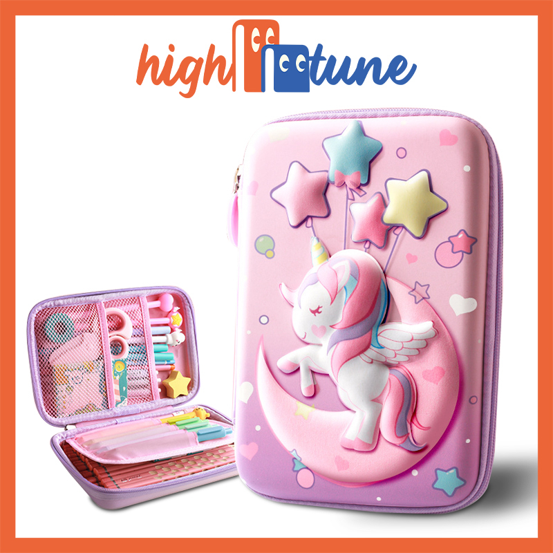 HIGHTUNE Hộp Đựng Bút Họa Tiết In Nổi 3D Cute Túi Chứa Viết Khóa Kéo Dễ Thương Hộp Đựng Bút Họa Tiết In Nổi 3D