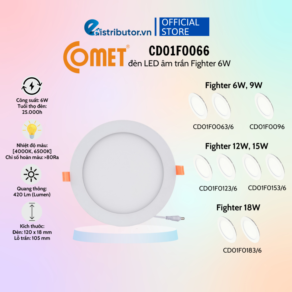 Đèn LED Downlight âm trần tròn dòng Fighter COMET  - Hàng chính hãng