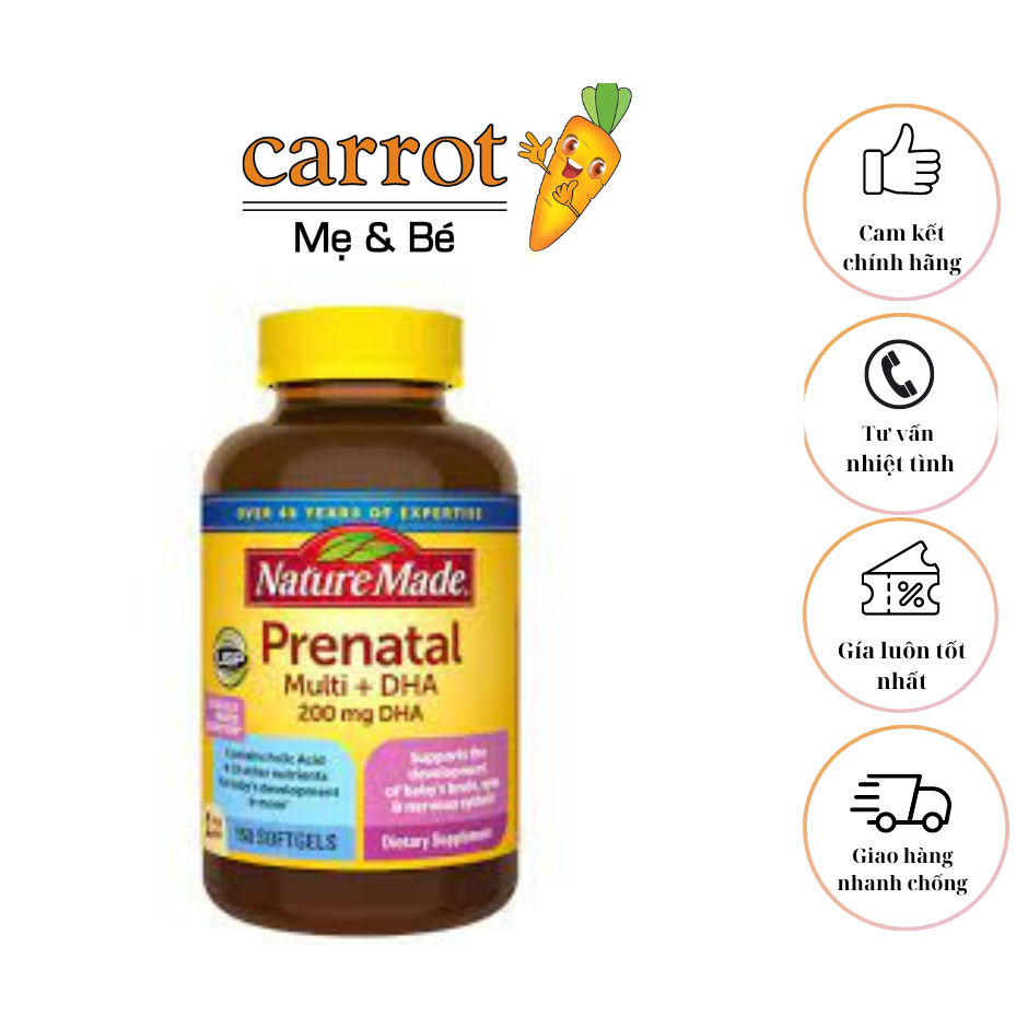 Vitamin Cho Bà Bầu Prenatal + DHA 200mg Nature Made - Mỹ 150v