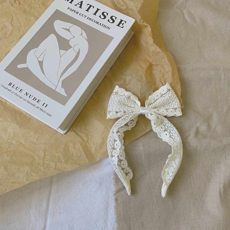 Bờm tóc ren nơ dựng bản to by Tiệm Su Kids