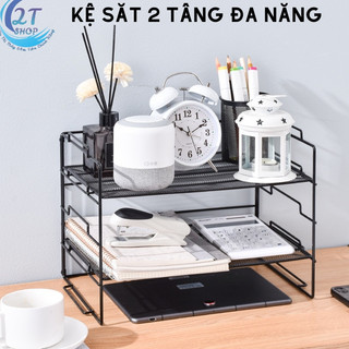 Kệ tài liệu, kệ đựng hồ sơ 2 tầng, giá để tài liệu bàn làm việc bằng kim loại, xếp chồng lên được