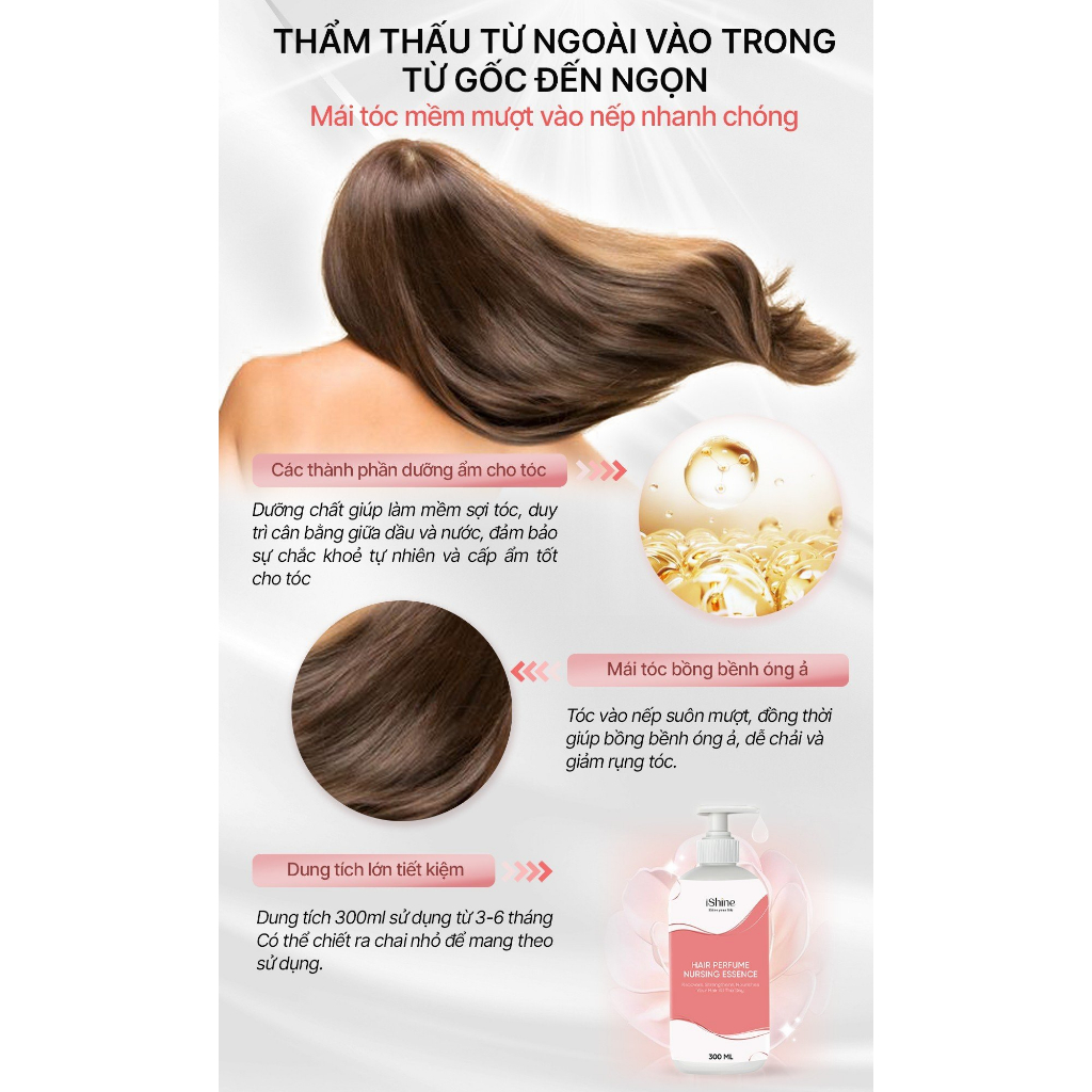 Tinh chất dưỡng tóc phục hồi tóc không cần xả lại với nước hương nước hoa iShine 300ml - IS01.IS02