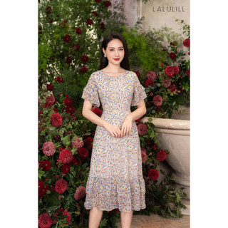 Đầm dáng A  LALULILL  tay 2 tầng chiffon kem hoa nhí LDL2303401