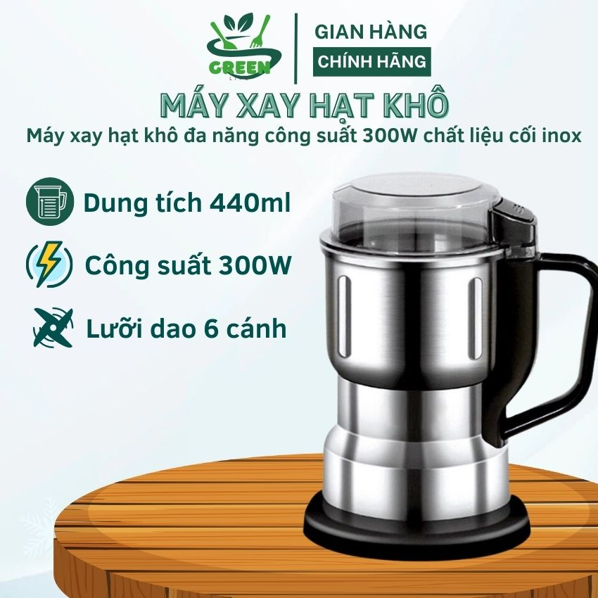Máy xay hạt khô, xay bột, gia vị cà phê đa năng,công suất 300w,6 lưỡi dao cực bén, chất liệu cối inox, bảo hành 12 tháng