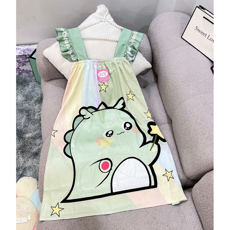 Đầm ngủ, váy ngủ lựa xước cánh tiên nhún thiết kế full, đầm mặc nhà, đầm dây,freesize dưới 75kg