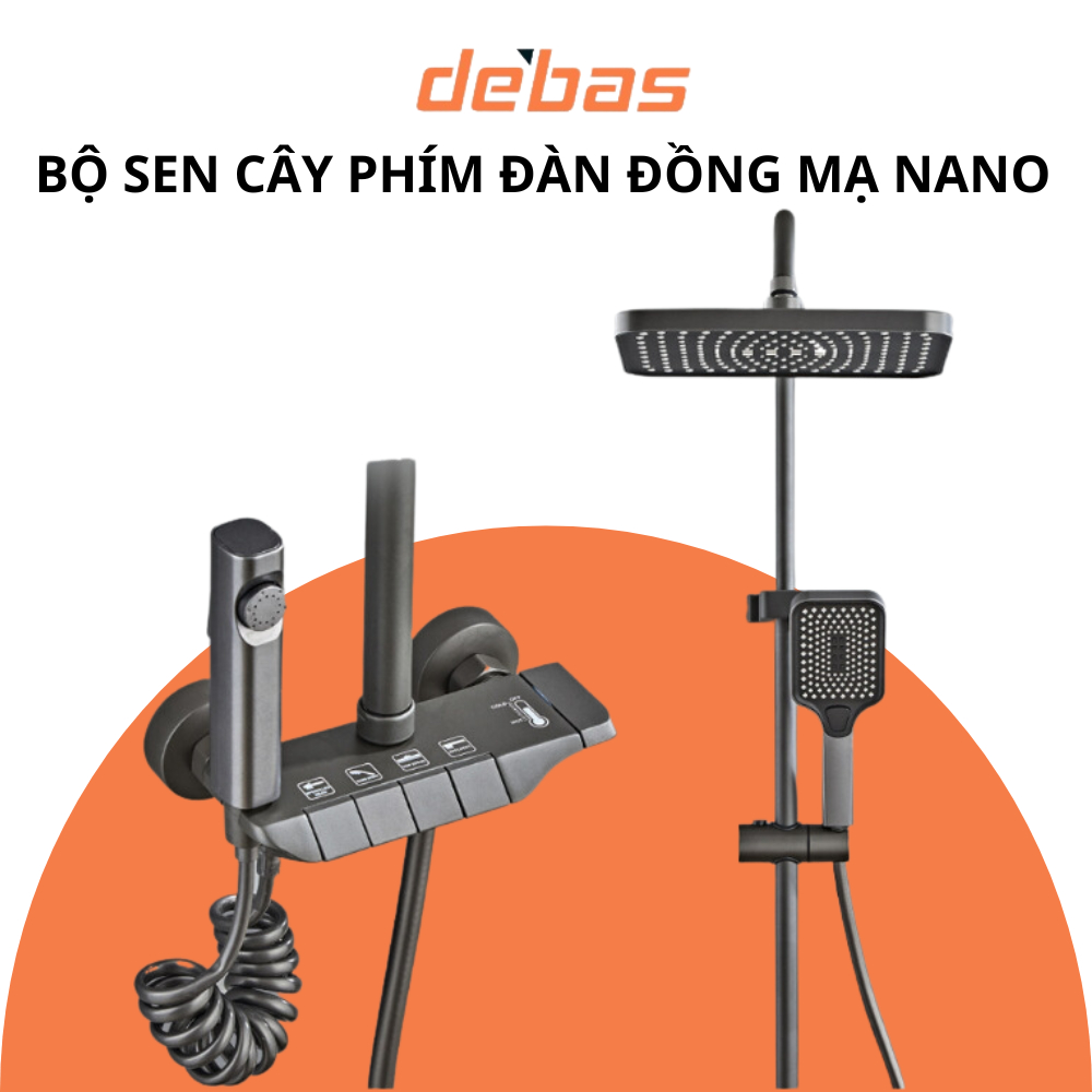 Bộ Sen Cây Tắm Đứng Nóng Lạnh Phím Đàn Đồng Thau Mạ Nano Xám Cao Cấp không han gỉ sen cây tắm đứng sen cây
