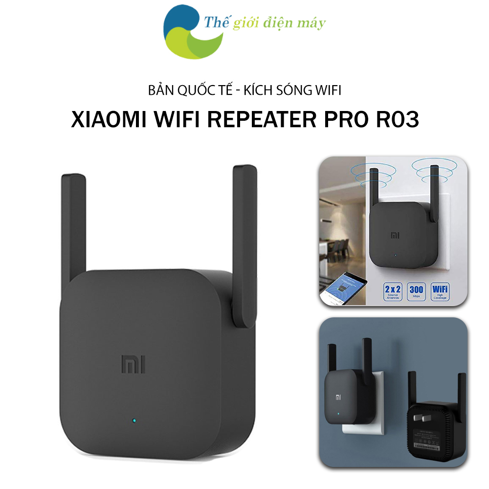 Thiết bị kích sóng Xiaomi Wifi Repeater Pro R03, 2 râu băng thông 300mbps - Bảo hành 3 tháng