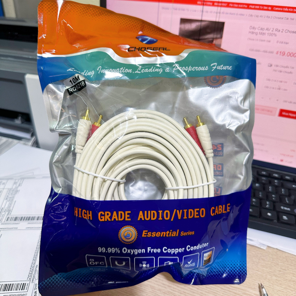 Dây Cáp AV 2 Ra 2 Choseal Dài 1M/ 1,8M/ 3M/ 5M/ 10M. Hàng Chính Hãng Mới 100%