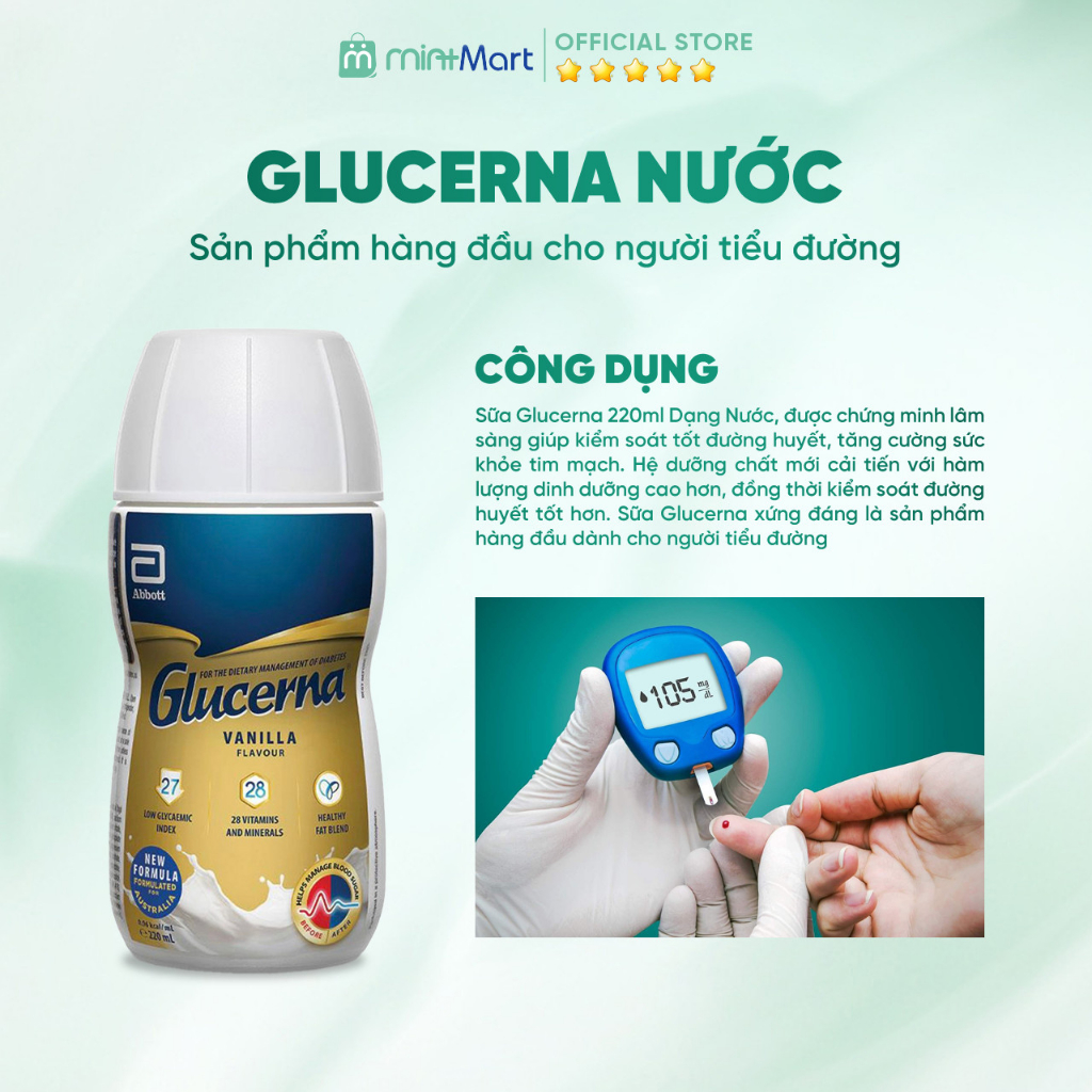 [Chính hãng] Sữa Glucerna dạng nước chai 220ml - Sữa Glucerna dành cho người tiểu đường dạng chai tiện lợi, thơm ngon