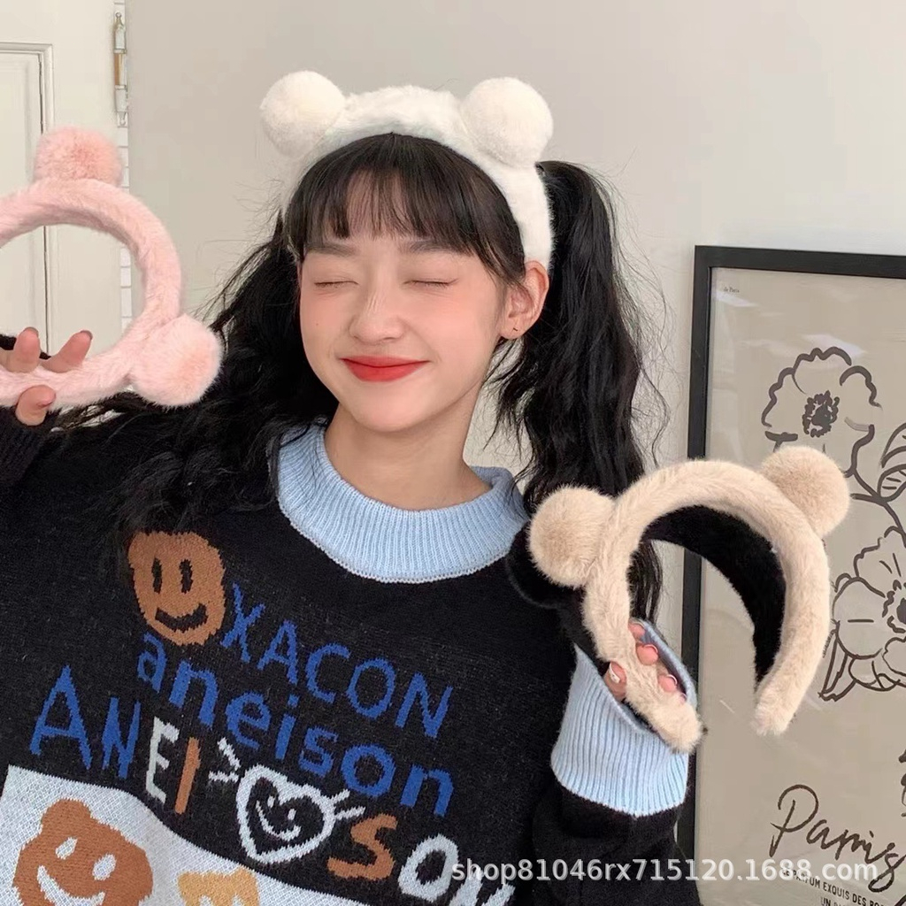 🍄Bờm tóc cài tóc tai gấu hình nơ lông cục bông mịn cute dễ thương dành cho nữ 2023