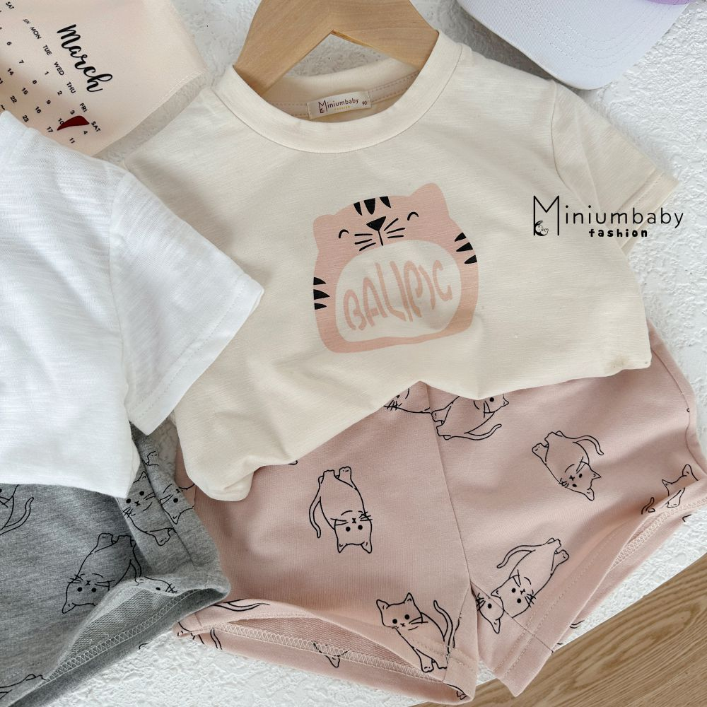 Bộ quần áo cộc tay chất liệu cotton cho bé gái miniumbabyfashion SB1459
