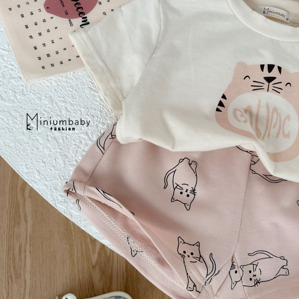 Bộ quần áo cộc tay chất liệu cotton cho bé gái miniumbabyfashion SB1459