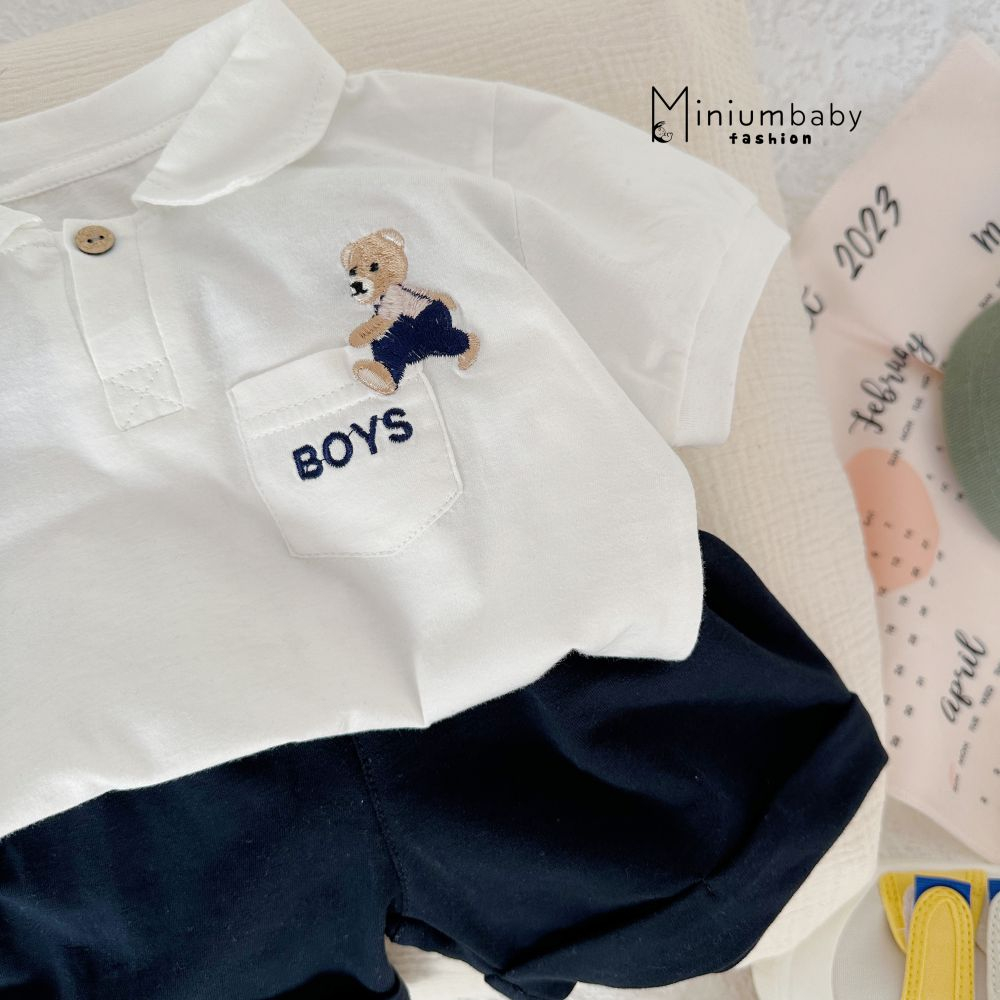 Bộ polo chất liệu cotton mát mịn cho bé đi học, chơi, miniumbabyfashion SB1478