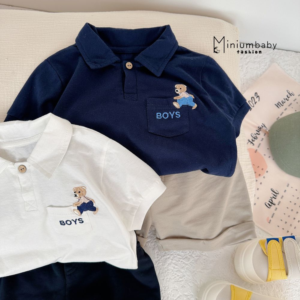 Bộ polo chất liệu cotton mát mịn cho bé đi học, chơi, miniumbabyfashion SB1478