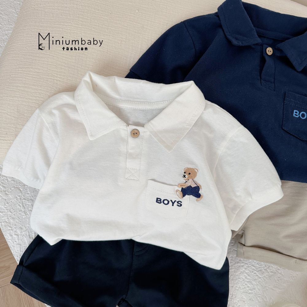 Bộ polo chất liệu cotton mát mịn cho bé đi học, chơi, miniumbabyfashion SB1478