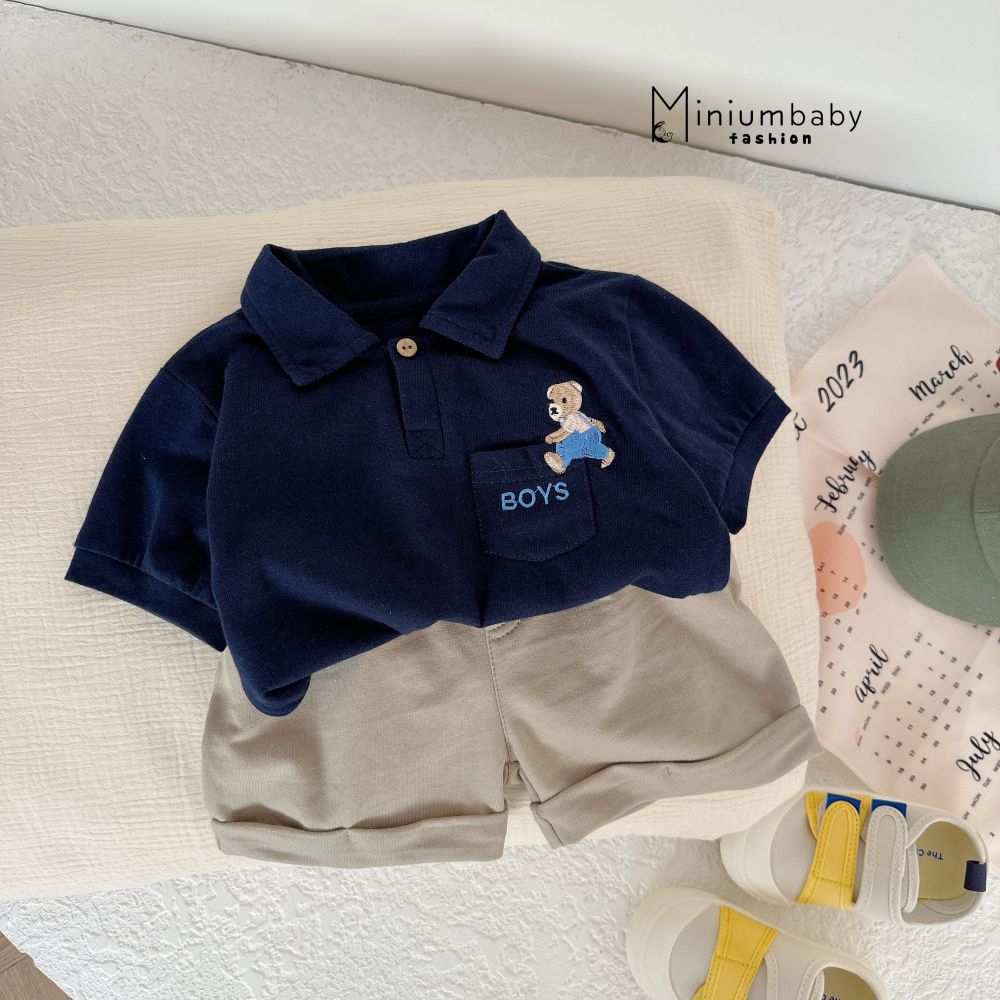 Bộ polo chất liệu cotton mát mịn cho bé đi học, chơi, miniumbabyfashion SB1478