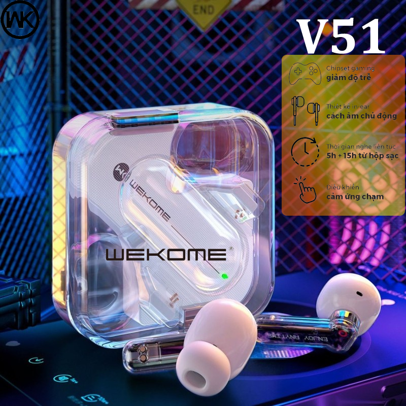 Tai nghe gaming không dây kết nối Bluetooth 5.1 WK V51 âm thanh sống động BH 12 Tháng