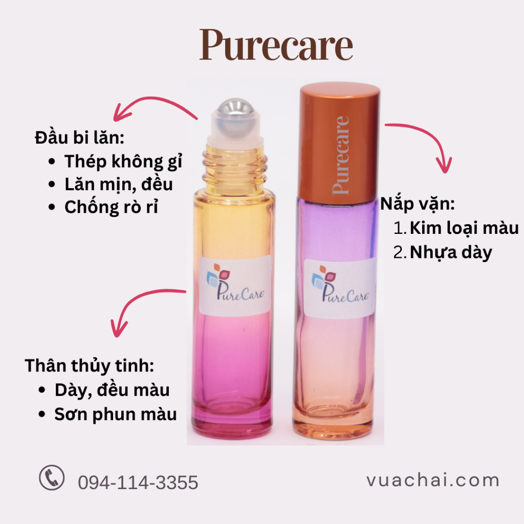 Chai Bi lăn 10ml cao cấp nhiều màu thép không gỉ